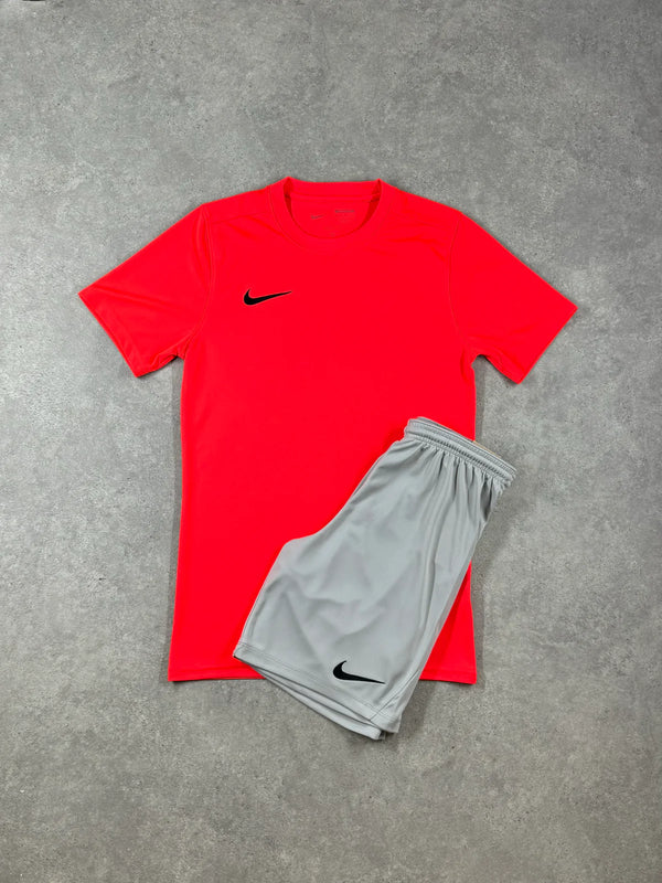 Nike Dri-Fit Tshirt & Shorts Set - Red Crimson / Grey